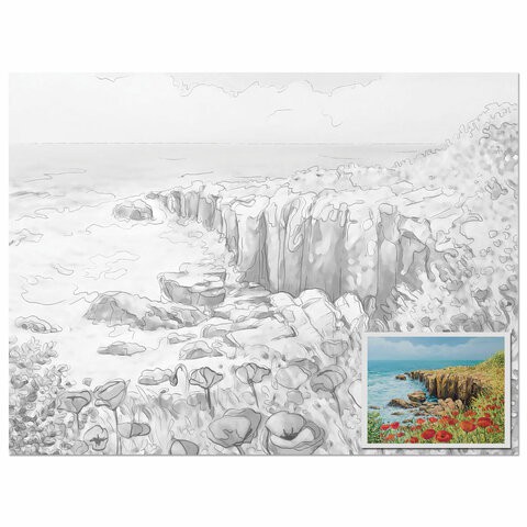 Холст на картоне с контуром Цветы и Море 30х40 см, грунт, хлопок 191541 цена за 4 шт , 